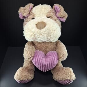Large Stuffed Plush Dog Brown White Stuffed Animal 17” Plush Soft Toy Pink Heart